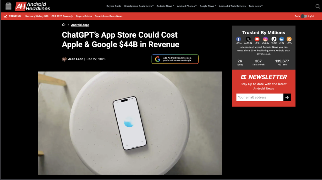Android Headlines: ChatGPT’s App Store Could Cost Apple & Google $44B in Revenue